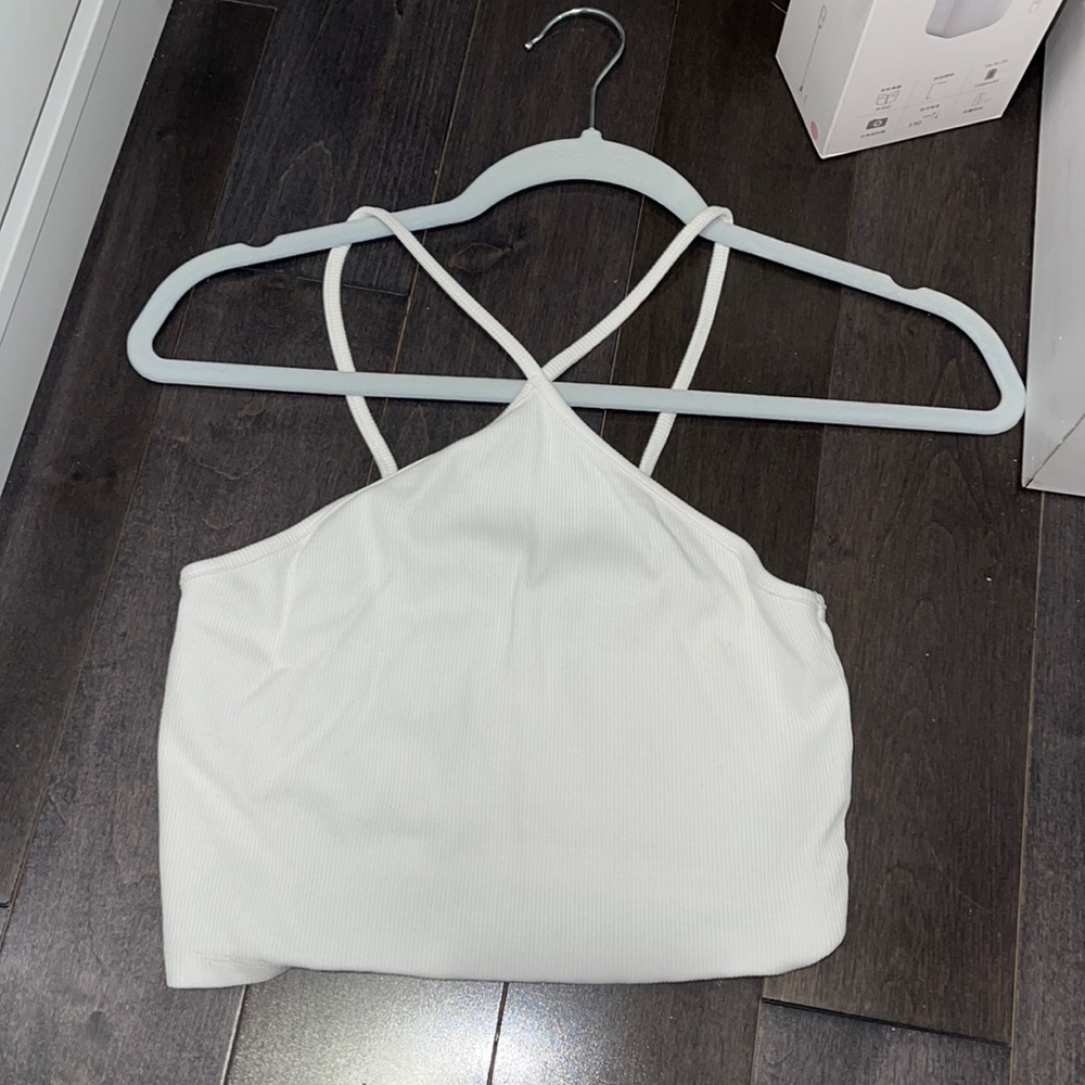 Zara Ribbed Criss Cross Top - White
